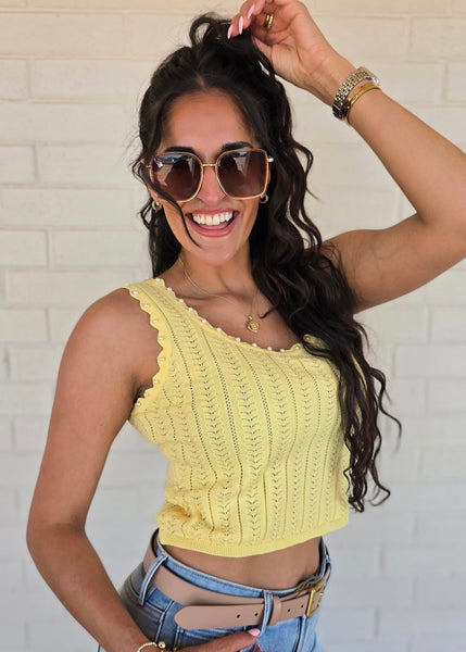 Pretty In Pearls Yellow Knit Tank
