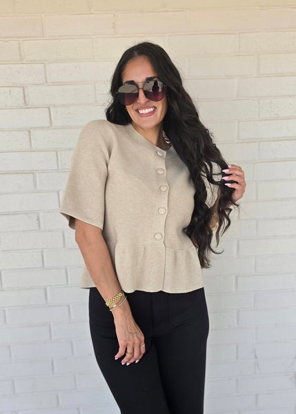 Daydreamer Beige Short Sleeve Sweater