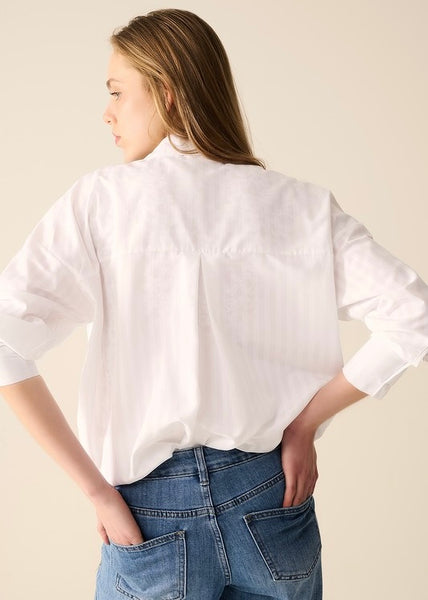 Share The Love White Striped Button Up Top