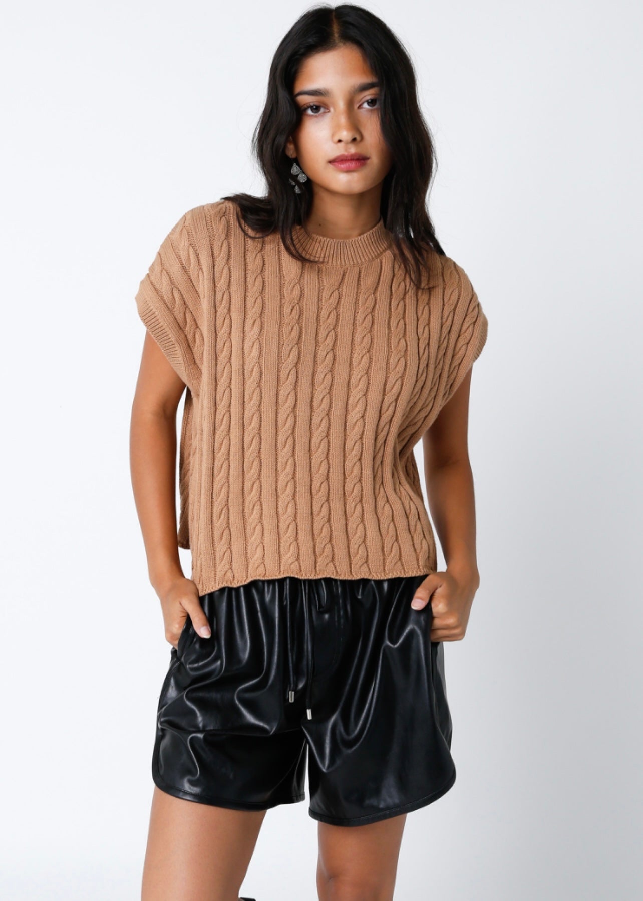 Never Let Me Go Tan Cable Knit Sweater Top