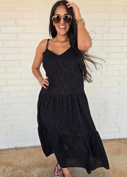 Just Having Fun Black Spaghetti Strap Maxi Dress