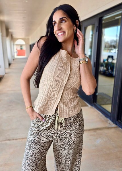 Good Vibes Taupe Button Up Tank