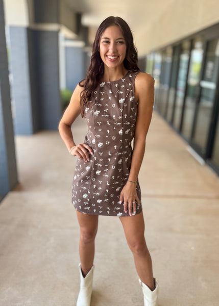 Dreams & Desires Sleeveless Cowboy Graphic Mini Dress