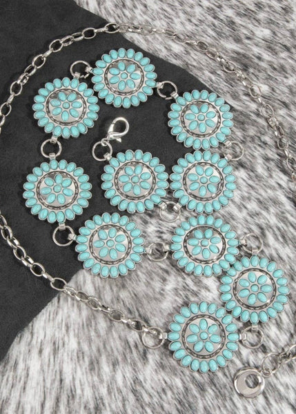 Round Stone Bead Concho Chain Belt