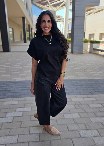 As You Are Black Mock Neck Batwing Sleeve Top