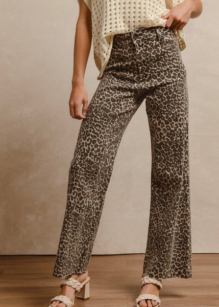 Leopard Fun High Rise Flared Denim