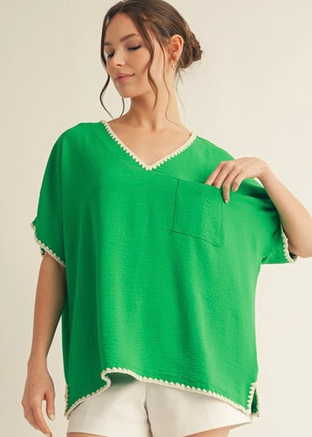 Perfect Timing Green Top With Crochet Detail