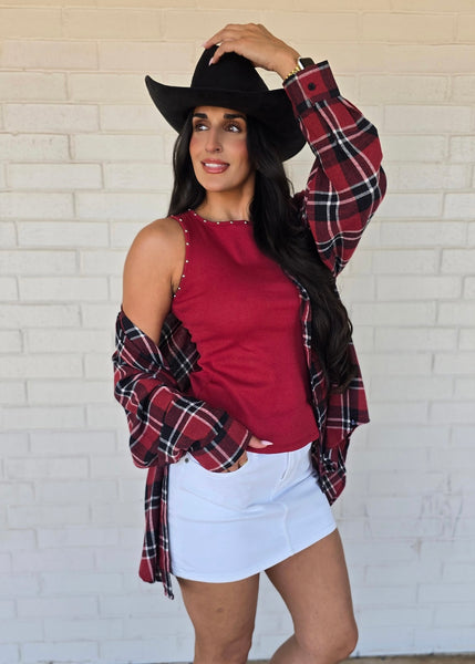 Oklahoma Sooners Plaid Button Up Top