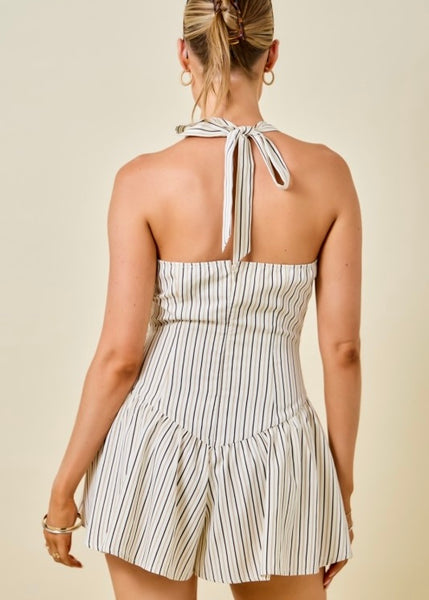 Dare To Be Brown/Cream Striped Halter Romper