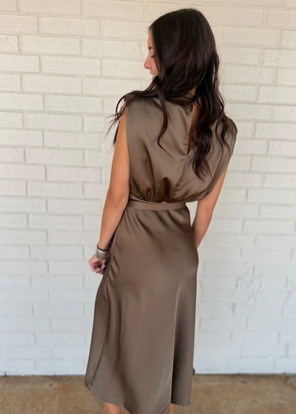 Timeless Elegance Mocha Sleeveless Midi Dress