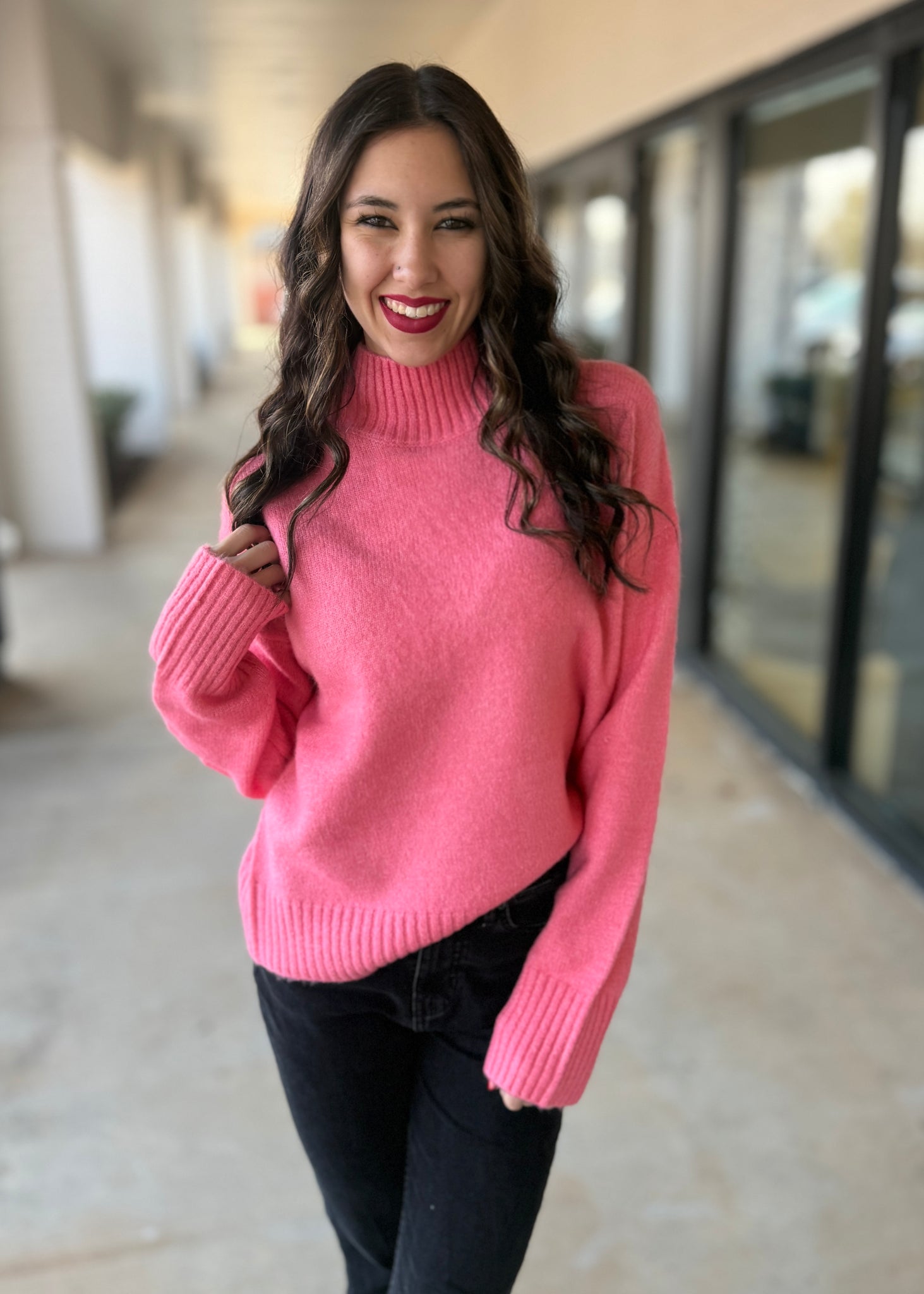 Morning Sunrise Pink Mock Neck Sweater