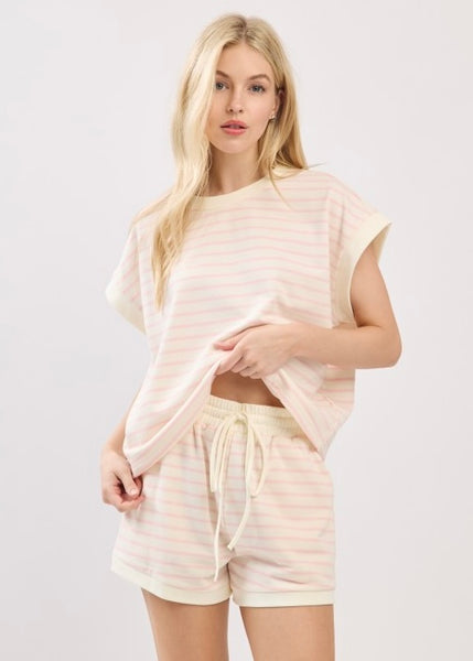 The Beat Goes On Pink & White Striped 2 Pc Short Set