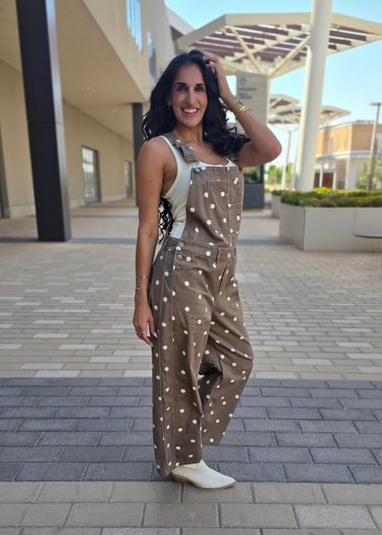 Free Fallin Brown & White Polka Dot Overall