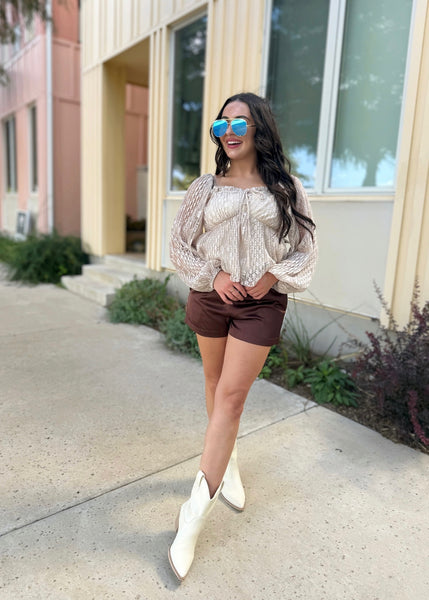 All About Pleated Lace Taupe Peplum Top