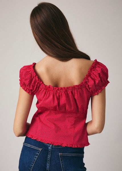 Polka Dot Fun Red Button Up Top