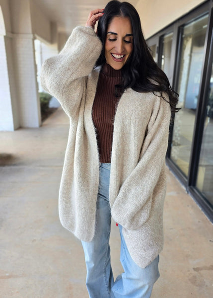 Staying Cozy Brushed Oversized Oatmeal Cardigan