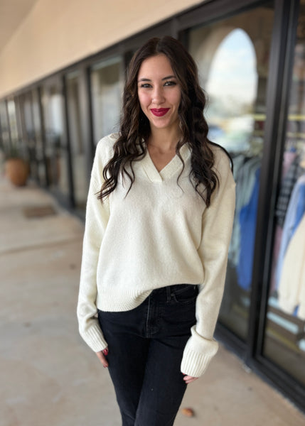 My Motives Cream V Neck Sweater