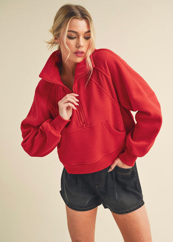 The Scuba Half Zip Sweatshirt - Tomato - LARGE