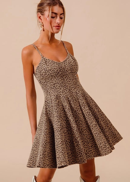 Think I'm In Love Leopard A Line Flare Mini Dress