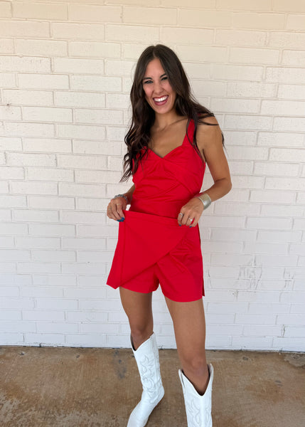 Saturdays At The Stadium Red Romper Dress