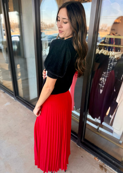 Simply Put Red Pleated Maxi Skirt