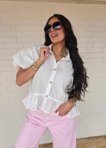 Let There Be Sunshine White Baby Doll Top