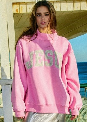 Jesus Pink Mock Neck Sweatshirt