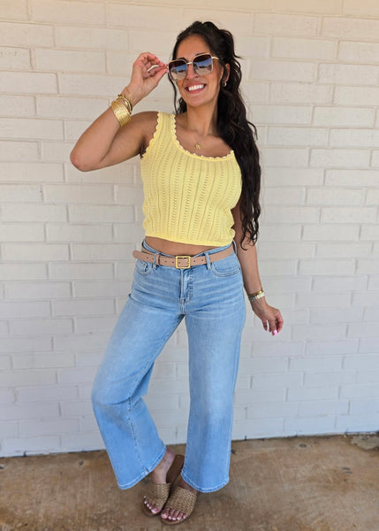 Pretty In Pearls Yellow Knit Tank