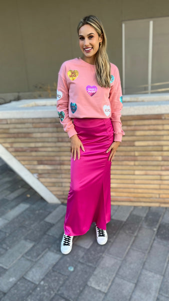 Happy To Know You Hot Pink Satin Maxi Skirt