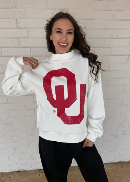 OU Reversible Mock Neck White Stadium Sweatshirt