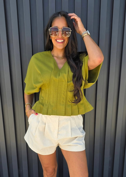 Lesson Learned Olive V Neck Top