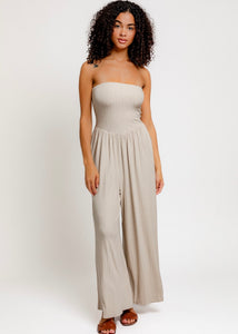 Breezy Situation Taupe Strapless Jumpsuit
