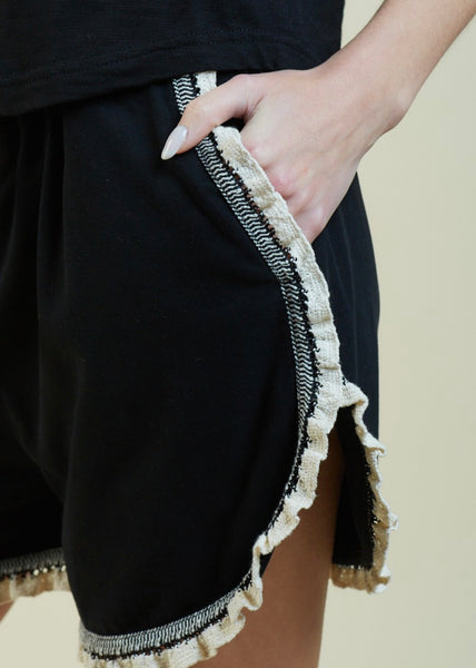 Classic Contrast Black Knit Shorts