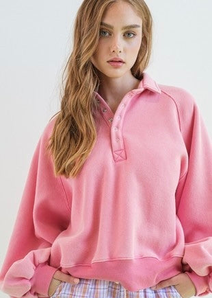 Snuggles & Cuddles Collared Pink Sweatshirt