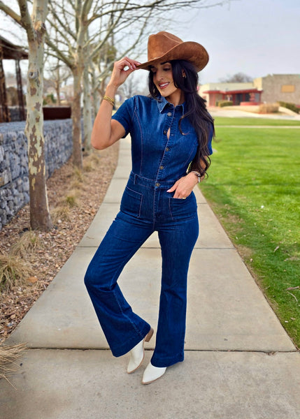So Daring Dark Wash Denim Jumpsuit