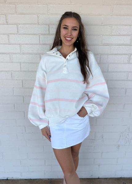 Pleasantly Pink & White Striped Pullover