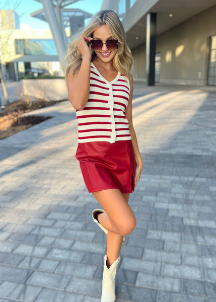 Prep It Up White & Red Striped Sweater Vest