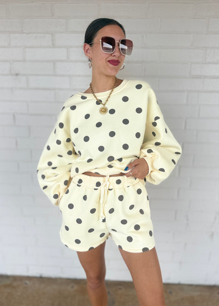 Treat Yourself Yellow & Brown Polka Dot Sweatshirt & Short Set