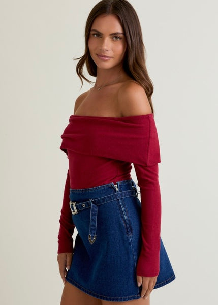 So In Love With You Crimson Off The Shoulder Bodysuit