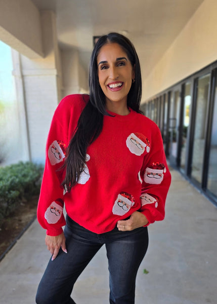 Sweet Santa Sequin Face Sweater
