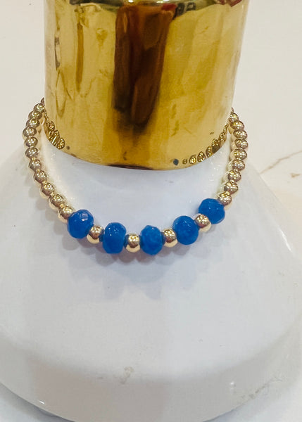 4 MM Blue & Gold Ball Bracelet