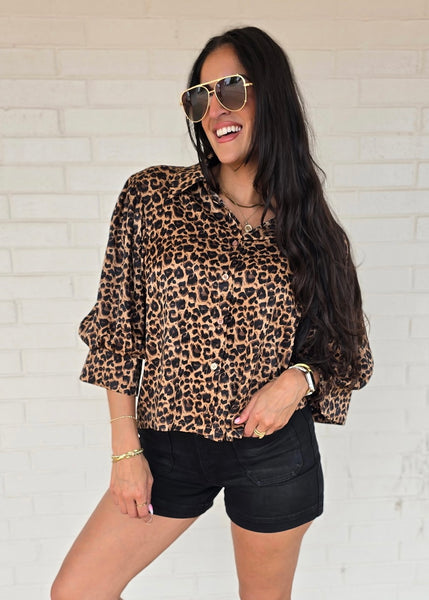 Running On Time Leopard Print Button Up Blouse