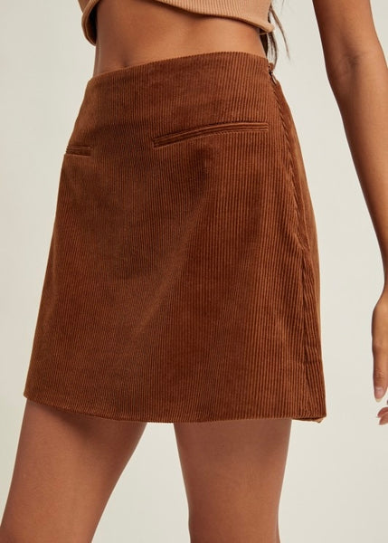 Fall Fun Brown Corduroy Mini Skirt