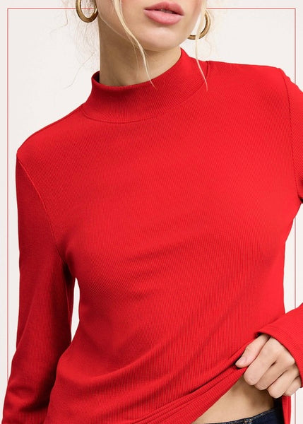 Layering Love Red Ribbed Long Sleeve Top