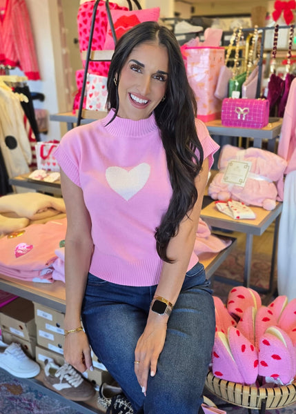 In Love Pink Short Sleeve Heart Sweater