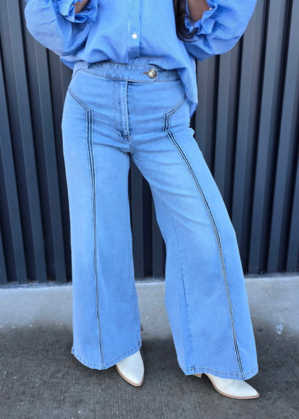 Genevieve High Waisted Wide Leg Denim - Light Wash