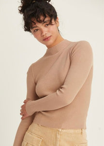 Let’s Layer Taupe Ribbed Mock Neck Sweater Top