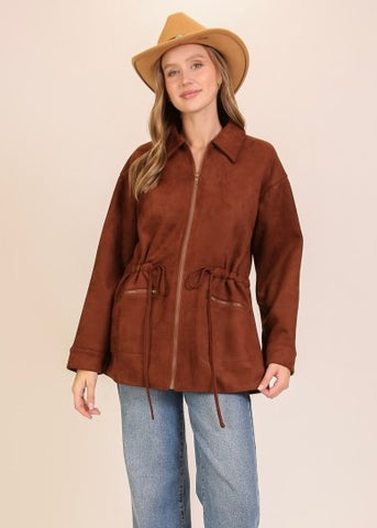 So Me Brown Suede Tie Waist Jacket