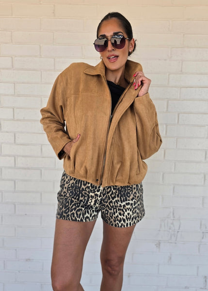 My Own Move Camel Suede Bubble Jacket