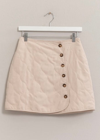 Snowed In Ecru Quilted Puffer Mini Skirt